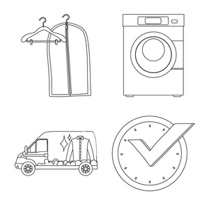 洗衣和清洁标志的矢量插图。洗衣店和衣物的汇集媒介例证