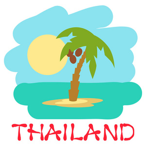 热带岛屿与棕榈树。泰国旅游的矢量图图标