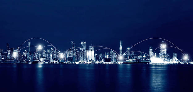 网络和连接技术概念的纽约城