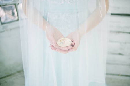 贝壳在新娘的手