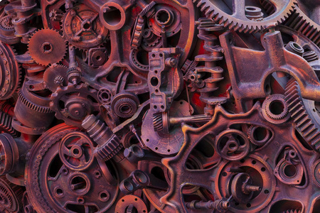 蒸汽朋克纹理, 斯诺伊在白色与机械零件, 齿轮轮照片