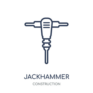 杰克锤图标。从建筑收藏的杰克锤线性符号设计。简单的大纲元素向量例证在白色背景