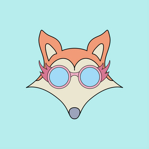 戴眼镜的狐狸面对孤立的动物进行装饰.精致的颜色.儿童绘画照片