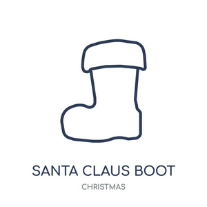 圣诞老人的靴子图标。圣诞老人从圣诞收藏启动线性符号设计。简单的大纲元素向量例证在白色背景
