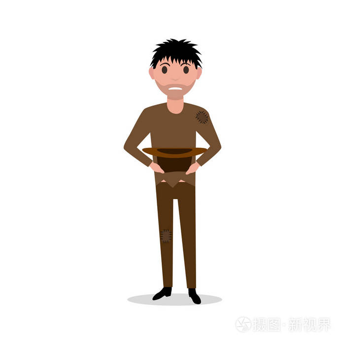 矢量卡通人肮脏贫穷的乞丐无家可归者