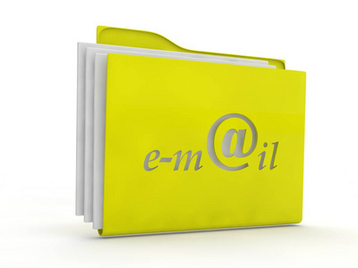 黄色信封, 带有附加文件的电子邮件符号。在信封和短信上的狗签名。在白色背景上隔离的图像。沟通电子邮件的想法。3d 渲染
