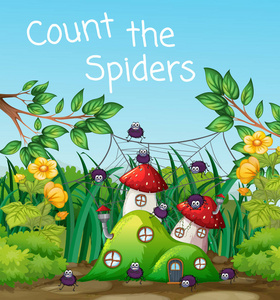 蜘蛛在蘑菇房子例证照片