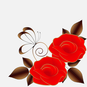 红玫瑰与蝴蝶花卉背景图片