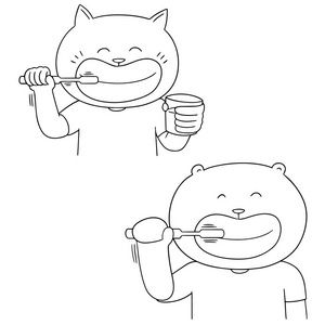 动物牙向量集的动物刷牙照片