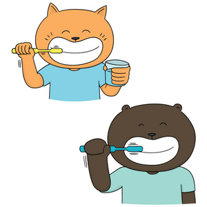 向量集的动物刷牙照片