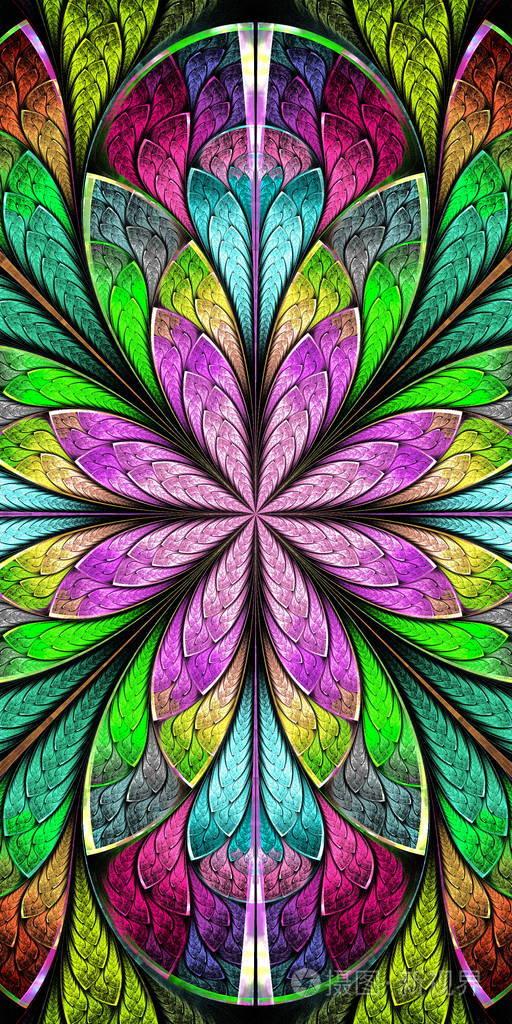 多彩多姿的美丽分形图案在玻璃窗口s