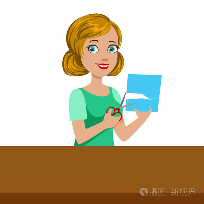 教师演示如何剪纸的贴花,小学美术课矢量图