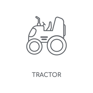拖拉机线性图标。拖拉机概念笔画符号设计。薄的图形元素向量例证, 在白色背景上的轮廓样式, eps 10