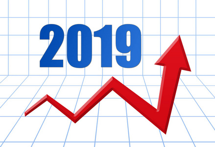 蓝色 3d 网格与文本上的红色增长箭头︰ 2019 年照片