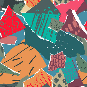 矢量无缝模式与五颜六色的抽象拼贴纹理照片