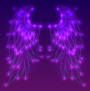 霓虹灯大纲天使的翅膀矢量霓虹灯插画照片
