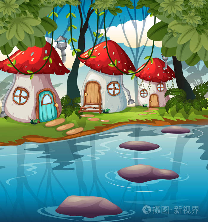 被迷住的蘑菇房子在自然例证