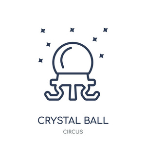 水晶球图标。水晶球线性符号设计从马戏团集合。简单的大纲元素向量例证在白色背景