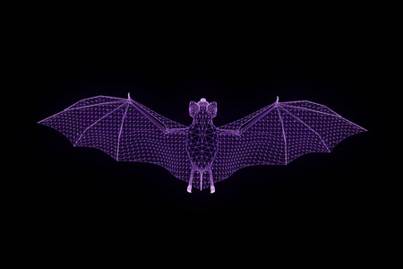 蝙蝠在全息图线框风格。漂亮的 3d 渲染