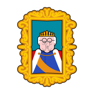 国王的肖像。皇家人物角色。曼特尔和皇冠君主动画片她