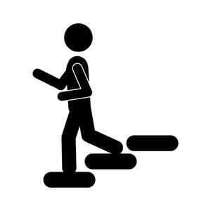 商人跑下楼梯存钱罐领奖台增长财富概念卡通人物全长平水平横幅复制