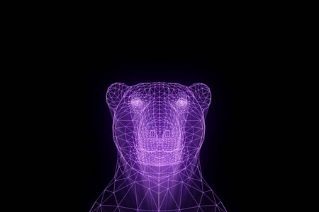 熊在全息图线框风格。漂亮的 3d 渲染