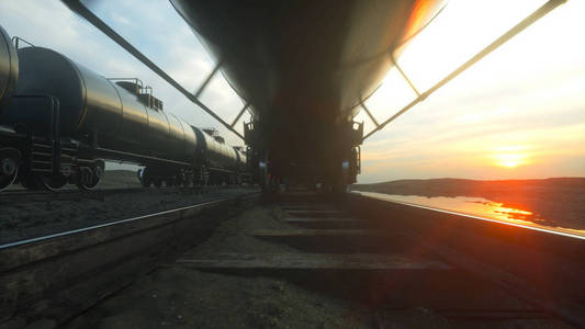 货运火车油轮。针对日出。3d 渲染
