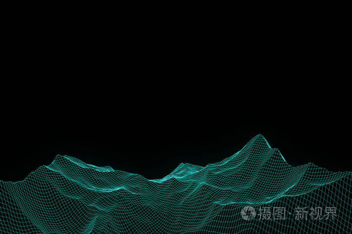 在线框全息图样式的山。漂亮的 3d 渲染