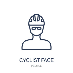 骑自行车的脸图标。自行车人脸线性符号设计从人集合。简单的大纲元素向量例证在白色背景
