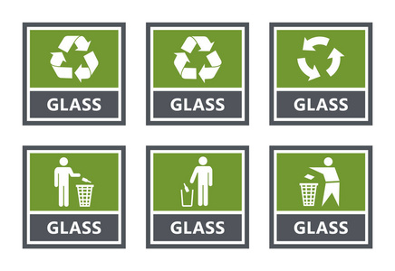 玻璃回收标签集, 废物分类图标