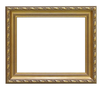 在白色背景查出的绘画,镜子或相片的金色框架照片