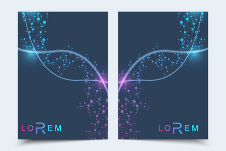 科学的宣传册设计模板。矢量海报布局 分子结构与连接的线和点。科学模式原子 Dna 与杂志 传单 封面 海报设计元素