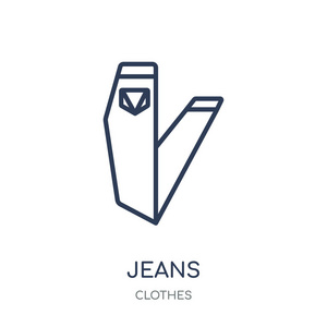 牛仔裤图标。牛仔裤线性符号设计从服装收藏。简单的大纲元素向量例证在白色背景