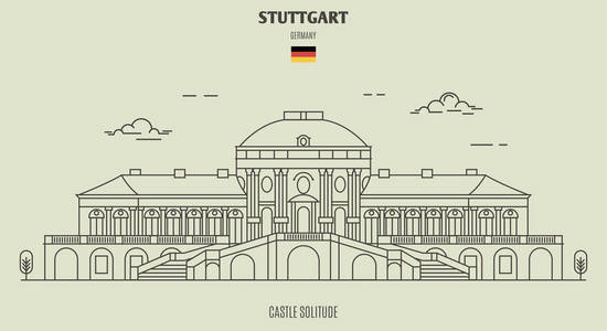 在德国斯图加特的城堡孤独。线性样式的地标图标