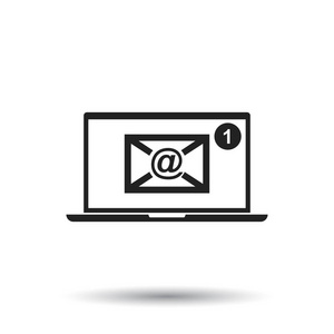 电子邮件信封邮件笔记本电脑上。矢量图在平面上孤立背景样式