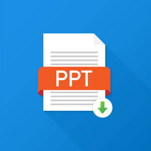 正在下载文档概念.带有 ppt 标签和向下箭头符号的文件.向量例证图片