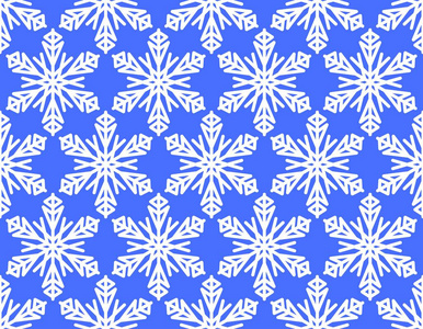 无缝的冬季背景与雪花图案, 白色的雪花在生动的蓝色背景