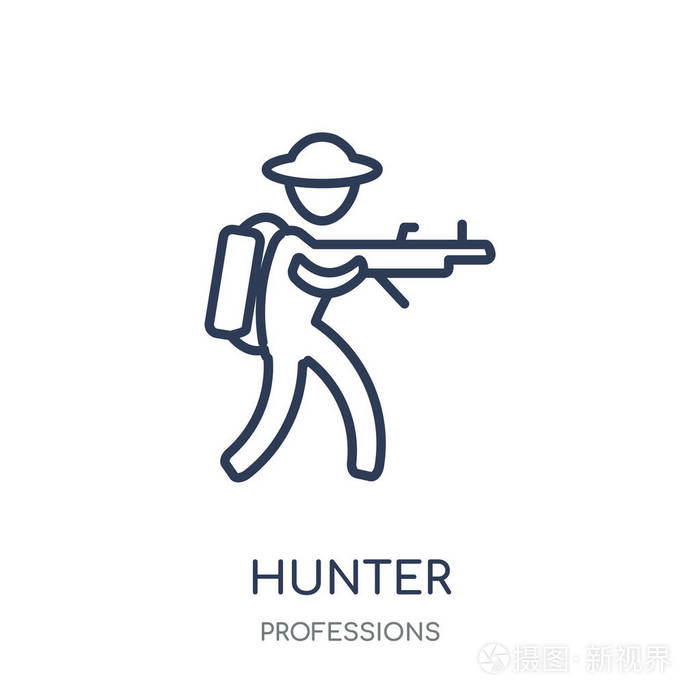 猎人图标.猎人线性符号设计从专业收集.简单的大纲元素向量例证在白色