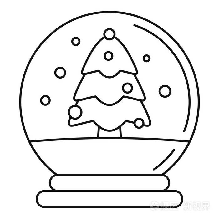 雪树玻璃球图标 轮廓雪树玻璃球矢量图标的网页设计隔离在白色背景插画 正版商用图片0tx2r5 摄图新视界