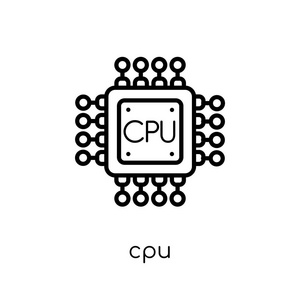 cpu 图标。时尚现代平面线性向量 cpu 图标在白色背景从细线人工智能, 未来技术汇集, 可编辑的概述冲程向量例证