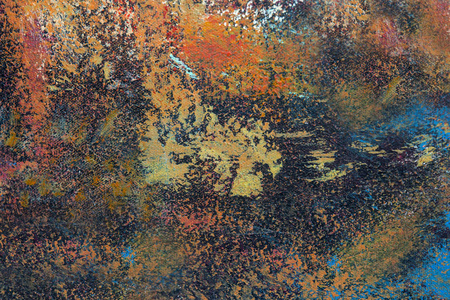 画布上的油画.多彩多姿的明亮纹理.艺术品的碎片.油彩的斑点.