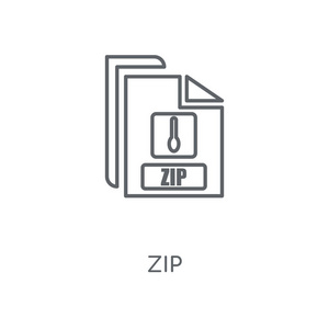 zip 线性图标。拉链概念笔画符号设计。薄的图形元素向量例证, 在白色背景上的轮廓样式, eps 10