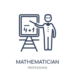 数学家图标。数学家线性符号设计从专业收藏。简单的大纲元素向量例证在白色背景