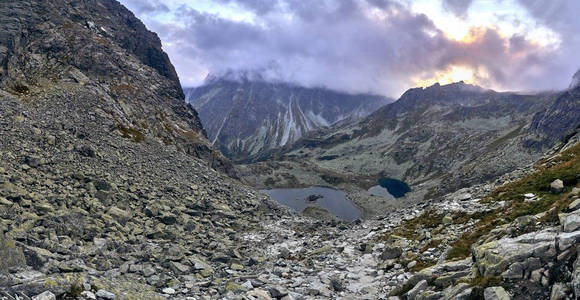 塔特拉山山脉的美丽全景, 在初秋, 北斯洛伐克, Predne 索里斯科