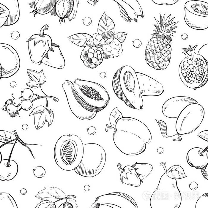 健康的水果手绘制无缝矢量纹理