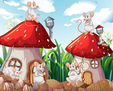老鼠在蘑菇房子例证