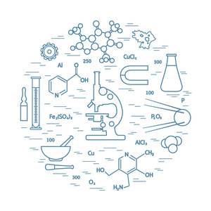 各种科学，教育元素的程式化的矢量图标