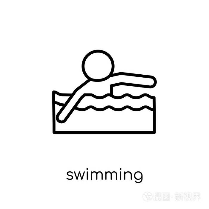 矢量游泳图标在白色背景从细线体育收藏, 可编辑的轮廓笔划向量例证