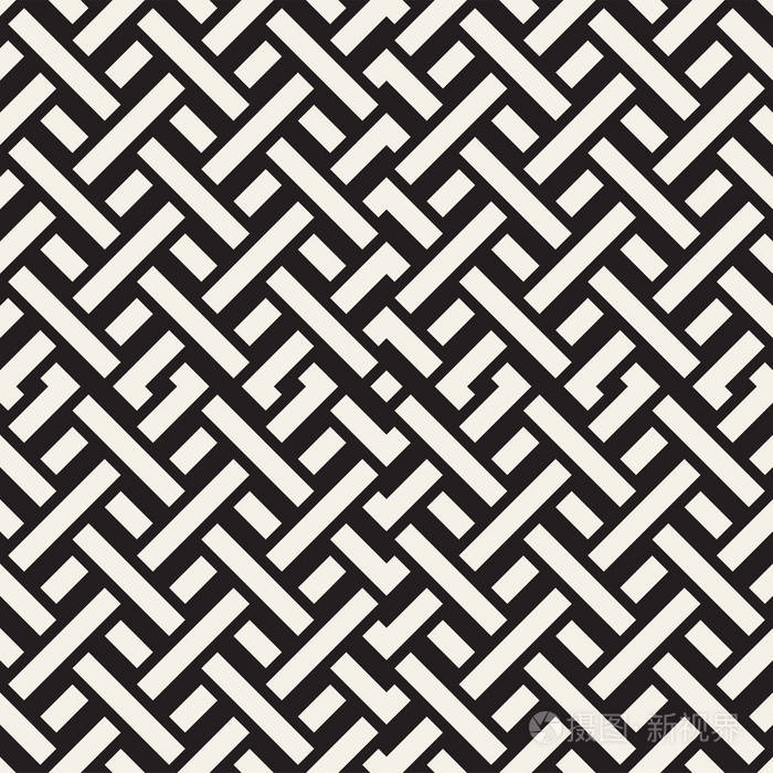 隔行扫描线迷宫格子.民族的单色纹理.矢量无缝黑色和白色花纹