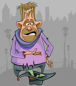 卡通无家可归的人在大街上乞讨照片